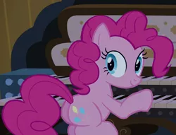 Size: 1411x1079 | Tagged: safe, derpibooru import, screencap, pinkie pie, pony, castle mane-ia, female, mare, musical instrument, organ, organ to the outside, plot, solo