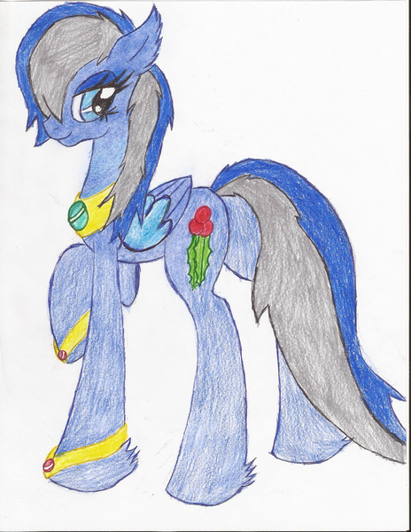 Size: 1700x2200 | Tagged: safe, artist:wyren367, derpibooru import, oc, oc:mistletoe, unofficial characters only, pegasus, pony, holly, holly mistaken for mistletoe, solo, traditional art