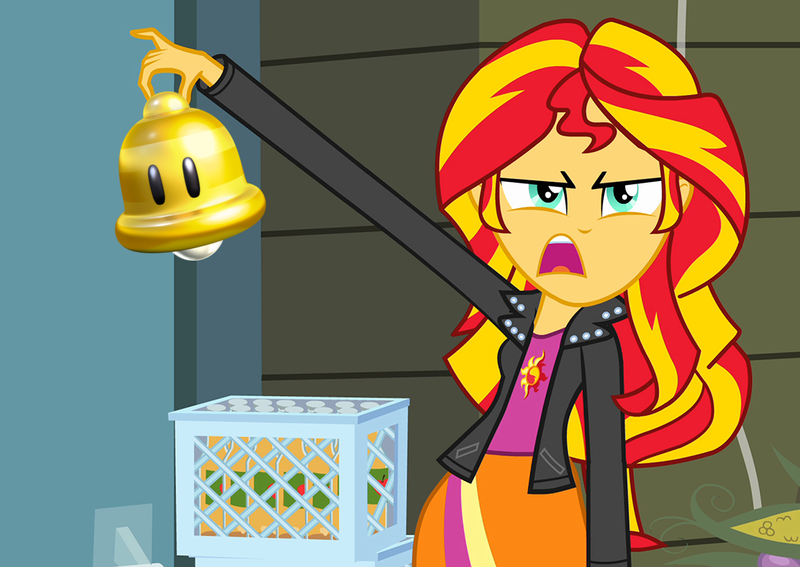 Size: 1016x720 | Tagged: safe, derpibooru import, edit, sunset shimmer, equestria girls, exploitable meme, meme, power-up, solo, sunset is disgusted, super bell, super mario 3d world, super mario bros.