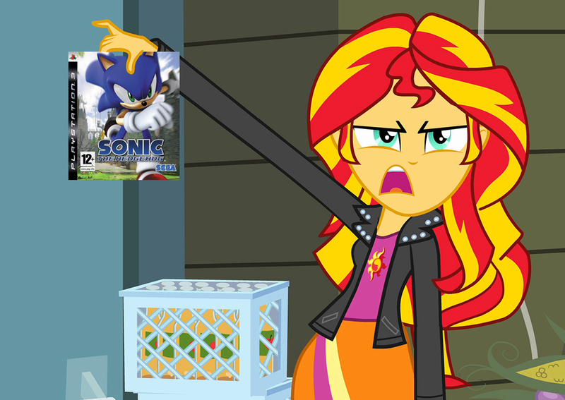 Size: 1016x720 | Tagged: safe, derpibooru import, sunset shimmer, equestria girls, crossover, exploitable meme, meme, playstation 3, sonic 06, sonic the hedgehog, sonic the hedgehog (series), sonic the hedgehog 2006, sunset is disgusted, video game
