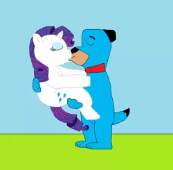 Size: 595x583 | Tagged: artist:hmcvirgo92, bridal carry, crossover shipping, derpibooru import, huckleberry hound, kissing, rarity, safe