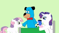 Size: 749x429 | Tagged: artist:hmcvirgo92, derpibooru import, huckleberry hound, rarity, safe, sweetie belle