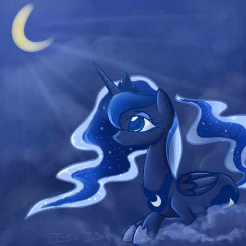 Size: 500x500 | Tagged: safe, artist:isa-isa-chan, derpibooru import, princess luna, cloud, cloudy, moon, solo