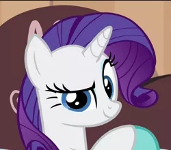 Size: 1228x1080 | Tagged: safe, derpibooru import, edit, screencap, rarity, rarity takes manehattan, dreamworks face, looking at you, raised eyebrow, solo