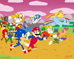 Size: 2500x2000 | Tagged: safe, artist:mighty355, derpibooru import, derpy hooves, iron will, rainbow dash, scootaloo, spitfire, vinyl scratch, pegasus, pony, yoshi, bowser, crossover, doctor eggman, female, globox, image, king teensie, knuckles the echidna, luigi, male, mare, mario, miles "tails" prower, png, race, racer, rayman, reflux the knaaren, sonic the hedgehog, sonic the hedgehog (series), super mario bros.