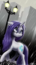 Size: 800x1426 | Tagged: safe, artist:johnjoseco, derpibooru import, rarity, pony, unicorn, rarity takes manehattan, beautiful, crying, feels, female, floppy ears, manehattan, mare, rain, running makeup, sad, scene interpretation, solo, wet, wet mane, wet mane rarity