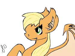 Size: 800x600 | Tagged: safe, artist:swiftearth, derpibooru import, applejack, bat pony, pony, applebat, bat ponified, fangs, race swap, simple background, solo