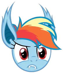 Size: 5200x6000 | Tagged: safe, artist:magister39, derpibooru import, rainbow dash, bat pony, pony, absurd resolution, bat ponified, disembodied head, fangs, head, race swap, rainbowbat, simple background, solo, transparent background, vector