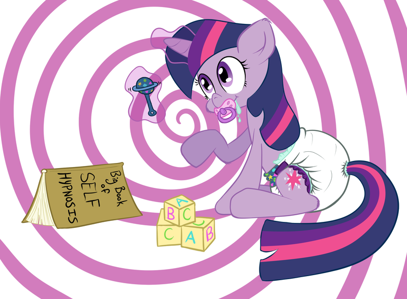 Size: 1900x1400 | Tagged: adult foal, artist:skitter, book, derpibooru import, diaper, diaper fetish, drool, female, hypnosis, magic, mental regression, pacifier, poofy diaper, questionable, self hypnosis, solo, solo female, twilight sparkle