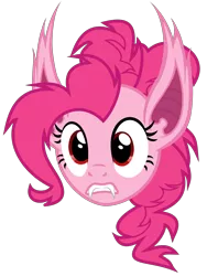 Size: 4500x6000 | Tagged: safe, artist:magister39, derpibooru import, pinkie pie, bat pony, pony, absurd resolution, bat ponified, disembodied head, fangs, head, pinkiebat, race swap, simple background, solo, transparent background, vector