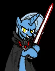 Size: 845x1087 | Tagged: safe, artist:animatormon, artist:omegasunburst, derpibooru import, trixie, pony, unicorn, alicorn amulet, female, grin, hoof hold, lightsaber, mare, parody, sith, solo, star wars