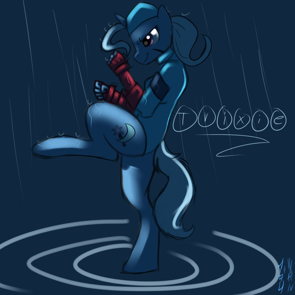 Size: 1024x1024 | Tagged: anthro, artist:imsokyo, cammy white, crossover, derpibooru import, rain, ripple, safe, solo, street fighter, trixie, unguligrade anthro