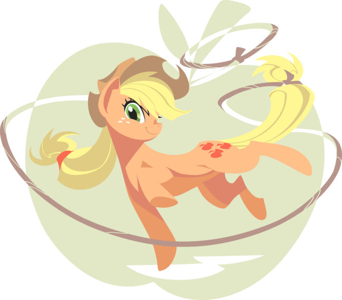 Size: 3408x3000 | Tagged: safe, artist:umbravivens, artist:yoh yoshinari, derpibooru import, applejack, earth pony, pony, apple, cowboy hat, cutie mark, female, hat, high res, hooves, lasso, lineless, looking at you, mare, minimalist, simple background, smiling, solo, transparent background, vector