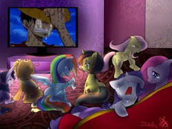 Size: 1280x960 | Tagged: applejack, crying, derpibooru import, exploitable meme, fluttershy, mane six, meme, monkey d luffy, obligatory pony, oc, oc:pauly sentry, one piece, pinkie pie, rainbow dash, rarity, sad movie meme, safe, tv meme, twilight sparkle