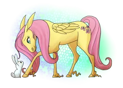 Size: 1024x730 | Tagged: angel bunny, artist:loryska, derpibooru import, fluttershy, horse, rabbit, safe