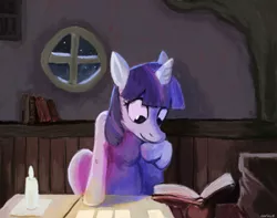 Size: 1600x1258 | Tagged: artist:themightycoolblender, book, candle, derpibooru import, indoors, night, safe, solitaire, solo, studying, twilight sparkle