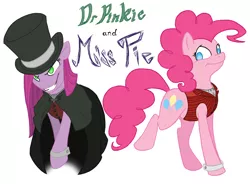 Size: 2039x1499 | Tagged: safe, artist:assassin-or-shadow, derpibooru import, pinkie pie, pony, cape, clothes, dr jekyll and mr hyde, dr pinkie and miss pie, duality, hat, no pupils, pinkamena diane pie, top hat, vest