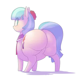 Size: 843x856 | Tagged: suggestive, artist:secretgoombaman12345, derpibooru import, coco pommel, earth pony, rarity takes manehattan, blushing, butt, coco pudge, fat, female, hatbutt, plot, solo, solo female, the ass was fat