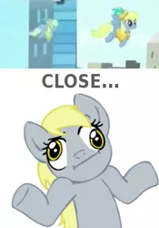 Size: 207x296 | Tagged: safe, derpibooru import, derpy hooves, ritzy doo, pegasus, pony, rarity takes manehattan, :i, background pony, female, looking at you, mare, meme, not derpy, shrug, shrugpony