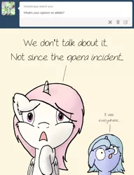 Size: 641x837 | Tagged: alfalfa, artist:arvaus, ask, ask woona and tia, cewestia, cute, derpibooru import, filly, floppy ears, fluffy, frown, looking at you, noodle incident, :o, open mouth, princess celestia, princess luna, safe, simple background, thousand yard stare, tumblr, white background, wide eyes, woona