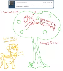 Size: 1132x1280 | Tagged: apple, applejack, ask, ask sleepy dash, derpibooru import, rainbow dash, safe, sleeping, tree, tumblr