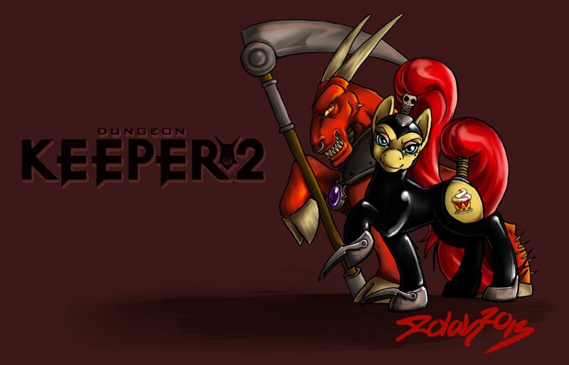 Size: 1280x820 | Tagged: safe, artist:zolah, derpibooru import, oc, ponified, earth pony, pony, claws, dark mistress, dungeon keeper 2, horned reaper, metal claws, scythe