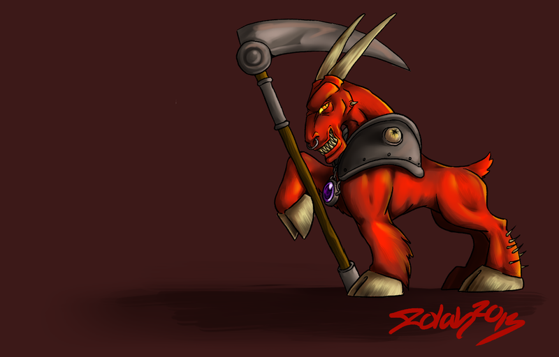 Size: 1405x900 | Tagged: artist:zolah, derpibooru import, dungeon keeper, horned reaper, ponified, safe, scythe, solo