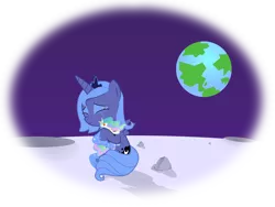 Size: 10834x8154 | Tagged: absurd resolution, artist:replaymasteroftime, crying, derpibooru import, doll, eyes closed, filly, frown, hug, moon, planet, princess celestia, princess luna, s1 luna, safe, sitting, solo, woona