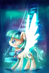 Size: 1000x1500 | Tagged: artificial wings, artist:aquagalaxy, augmented, coco pommel, derpibooru import, magic, magic wings, rarity takes manehattan, safe, solo, wings