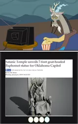 Size: 432x684 | Tagged: baphomet, derpibooru import, discord, exploitable meme, freedom, meme, obligatory pony, pentagram, politics, religion, safe, satan, satanism, satanist, statue, tv meme