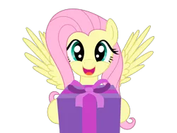 Size: 3200x2400 | Tagged: safe, artist:thunderhawk03, derpibooru import, fluttershy, pegasus, pony, cute, holding, holding a present, present, shyabetes, simple background, solo, transparent background, vector