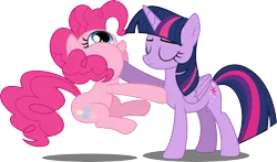 Size: 5500x3228 | Tagged: safe, artist:theshadowstone, derpibooru import, pinkie pie, twilight sparkle, twilight sparkle (alicorn), alicorn, pony, female, hoof in mouth, mare, puffy cheeks, simple background, transparent background, vector