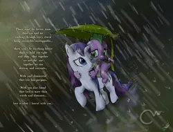 Size: 1024x784 | Tagged: safe, artist:marzzel, derpibooru import, rarity, spike, female, leaf, looking back, male, rain, riding, shipping, smiling, sparity, straight, tail hold, wet, wet mane