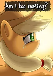 Size: 623x900 | Tagged: applejack, artist:moonsango, artist:redrovershideaway, crying, derpibooru import, edit, friendship is still magic, heartwarming, profile, safe, solo, text