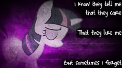 Size: 960x540 | Tagged: artist:redrovershideaway, artist:tzolkine, derpibooru import, discorded, edit, friendship is still magic, heartwarming, safe, solo, text, twilight sparkle