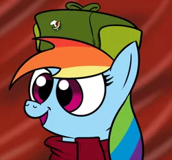 Size: 500x466 | Tagged: safe, artist:catfood-mcfly, derpibooru import, rainbow dash, communism, dashski-rides-again, hat, solo, soviet, ushanka