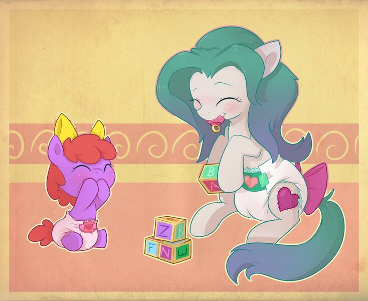 Size: 1280x1046 | Tagged: questionable, artist:cuddlehooves, derpibooru import, oc, oc:itty bit, unofficial characters only, pony, adult foal, baby, baby pony, blocks, cute, diaper, diaper fetish, foal, pacifier, poofy diaper
