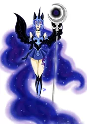 Size: 1508x2133 | Tagged: artist:carteraug21, derpibooru import, eared humanization, horned humanization, human, humanized, light skin, nightmare moon, safe, sailor moon, solo, tailed humanization, winged humanization