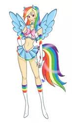 Size: 1022x1741 | Tagged: artist:carteraug21, belly button, derpibooru import, eared humanization, human, humanized, light skin, midriff, rainbow dash, safe, sailor moon, solo, tailed humanization, winged humanization