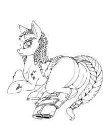 Size: 858x1059 | Tagged: artist:longinius, braid, braided tail, derpibooru import, female, grayscale, monochrome, oc, plot, solo, solo female, suggestive, unofficial characters only