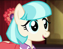 Size: 800x625 | Tagged: safe, derpibooru import, edit, edited screencap, screencap, coco pommel, rarity takes manehattan, animated, cocobetes, cute, eye shimmer, eye shimmer edit, open mouth, smiling, solo, weapons-grade cute