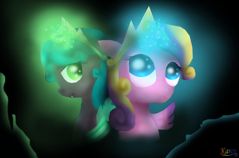 Size: 1024x678 | Tagged: safe, artist:phinbella02, derpibooru import, princess skyla, changeling queen oc, oc, oc:princess larva, alicorn, changeling, changeling queen, hybrid, nymph, pony, female, interspecies offspring, offspring, parent:princess cadance, parent:queen chrysalis, parent:shining armor, parents:shining chrysalis, parents:shiningcadance