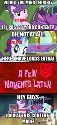 Size: 639x1400 | Tagged: coco pommel, derpibooru import, edit, edited screencap, facebook, krusty love, oc, plagiarism, rarity, rarity takes manehattan, safe, screencap, spongebob time card, suri polomare