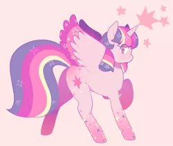 Size: 1280x1074 | Tagged: safe, artist:balaraika, derpibooru import, twilight sparkle, twilight sparkle (alicorn), alicorn, pony, cute, female, mare, pink background, profile, rainbow power, simple background, solo, stars, twiabetes