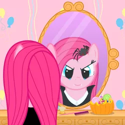 Size: 3000x3000 | Tagged: artist:galekz, candy, clothes, comb, costume, cute, cuteamena, derpibooru import, fangs, glare, high res, mirror, pinkamena diane pie, pinkie pie, safe, smirk, solo, spider, vampire