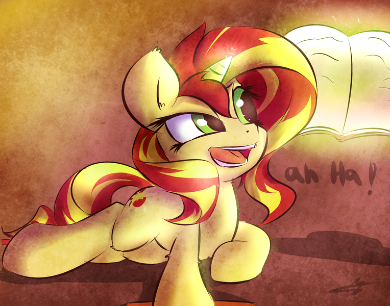 Size: 2800x2200 | Tagged: safe, artist:kyodashiro, derpibooru import, sunset shimmer, pony, unicorn, book, magic, solo