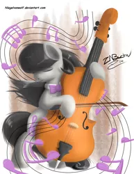 Size: 4250x5500 | Tagged: safe, artist:niegelvonwolf, derpibooru import, octavia melody, earth pony, pony, absurd resolution, bipedal, cello, eyes closed, female, mare, music notes, musical instrument, smiling, solo