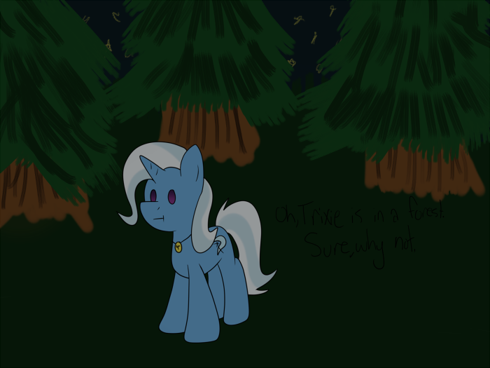 Size: 700x525 | Tagged: safe, artist:shiverbear, derpibooru import, trixie, pony, unicorn, ask-confused-trixie, female, forest, mare, solo, tumblr