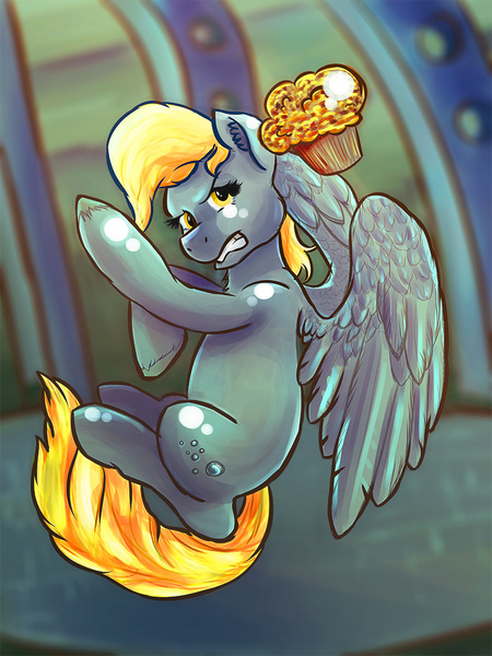 Size: 800x1067 | Tagged: safe, artist:jrrhack, derpibooru import, derpy hooves, pegasus, pony, female, mare, muffin, solo