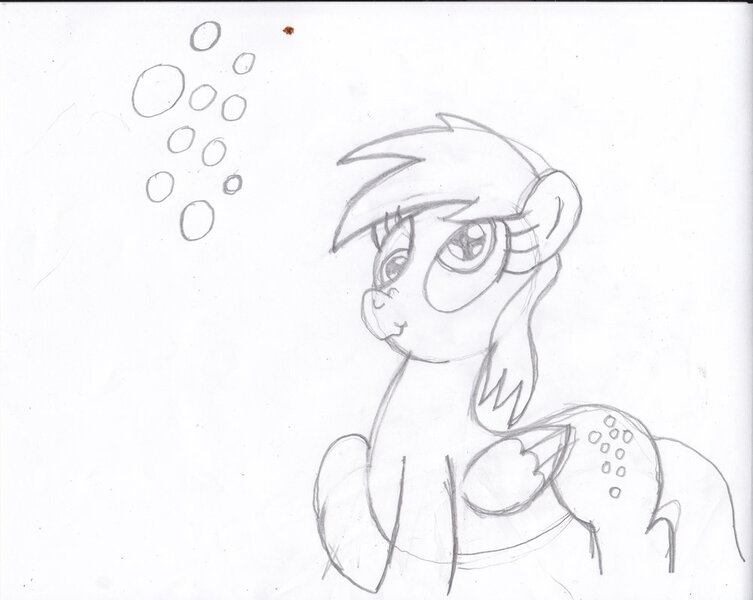 Size: 1001x798 | Tagged: safe, artist:toon-n-crossover, derpibooru import, derpy hooves, pegasus, pony, bubble, cute, cutie mark, doodle, female, mare, monochrome, pencil drawing, sketch, solo
